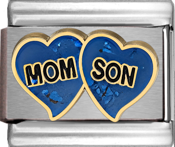 Mom and Son on Sparkle Blue Hearts