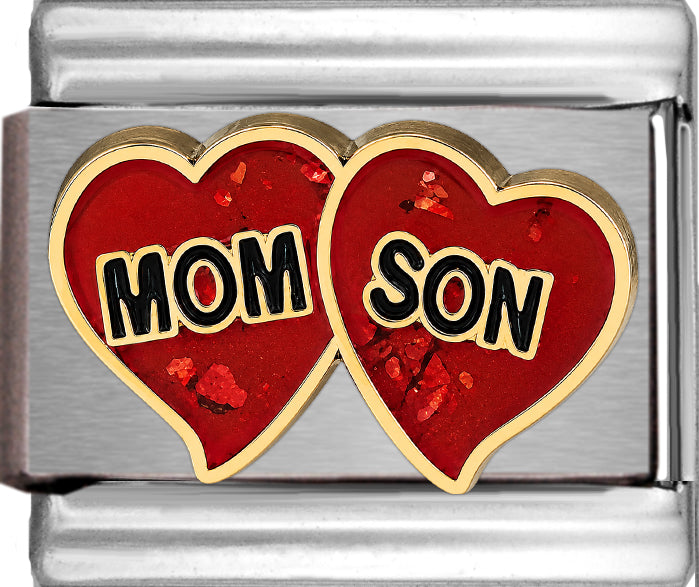 Mom and Son on Sparkle Red Hearts