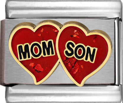 Mom and Son on Sparkle Red Hearts