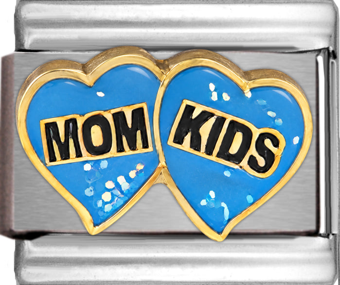 Mom and Kids on Sparkle Light Blue Hearts