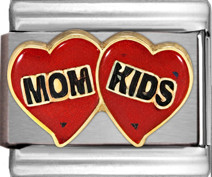 Mom and Kids on Sparkle Red Hearts