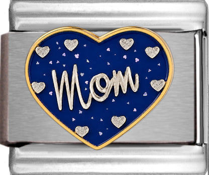 Mom on Sparkle Blue Heart