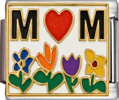 Mom with Red Heart and Flowers