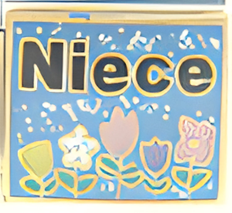 Niece with Flowers on Blue