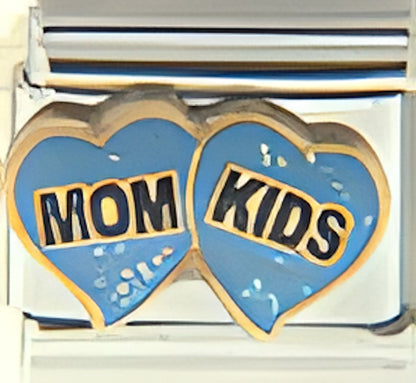 Mom and Kids on Sparkle Light Blue Hearts
