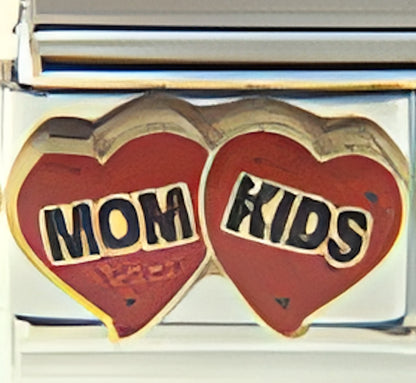 Mom and Kids on Sparkle Red Hearts