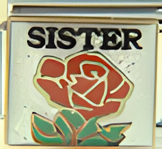 Sister on Sparkle White with Red Rose