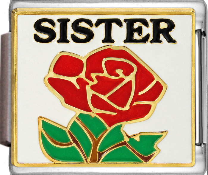 Sister on Sparkle White with Red Rose