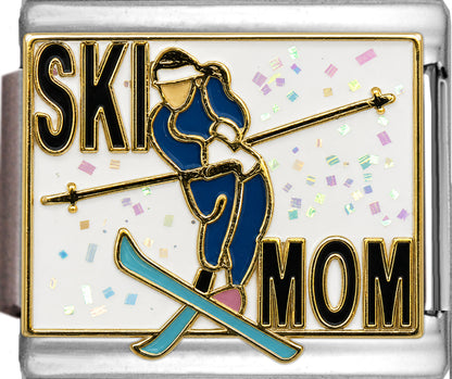 Ski Mom on Sparkle White with Skier