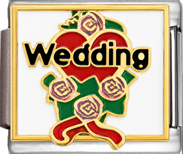 Wedding Text with Flowers on Sparkle White