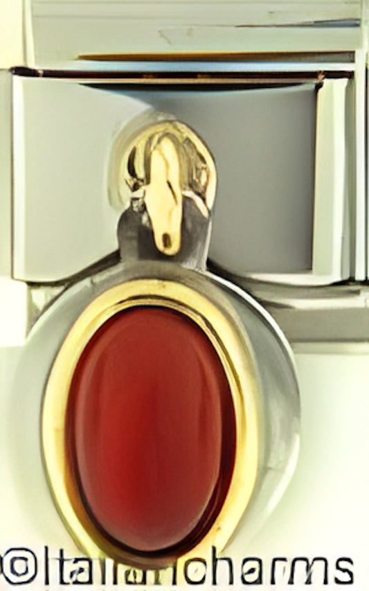 July Dangle Oval Red Stone on Steel