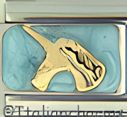 Gold Unicorn on Light Blue