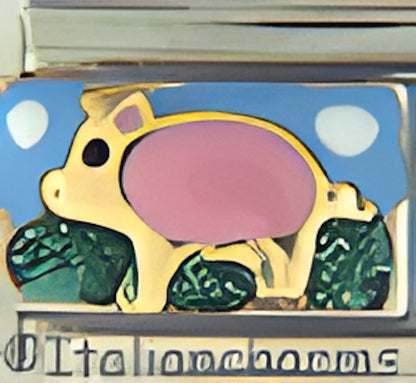 Pink Pig on Grass with Blue Sky