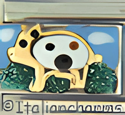 White Pig with Spots on Grass with Blue Sky