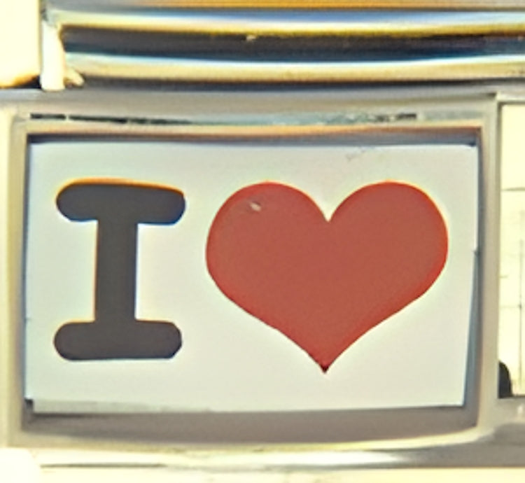 I Heart with Red Heart on White Photo Charm