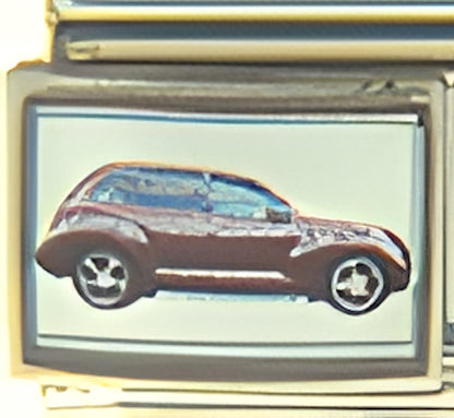 Purple Retro Car on White Photo Charm