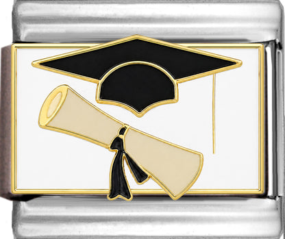 Graduation Hat and Diploma on White