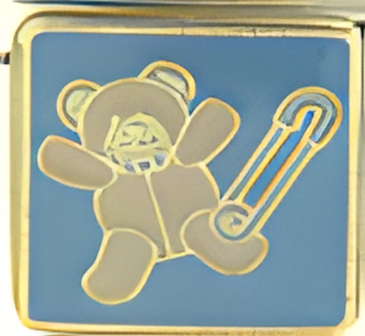 Boy Teddy on Blue with Diaper Pin