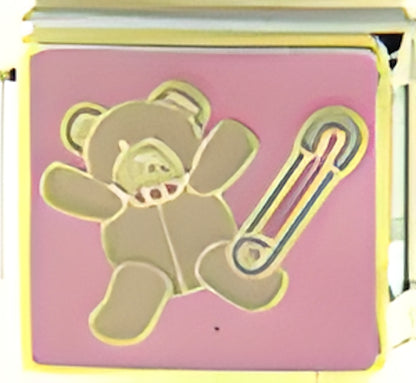Girl Teddy on Pink with Diaper Pin