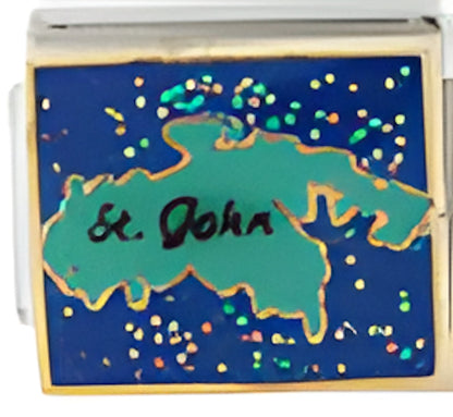 St. John Island on Sparkle Dark Blue w Blk Text
