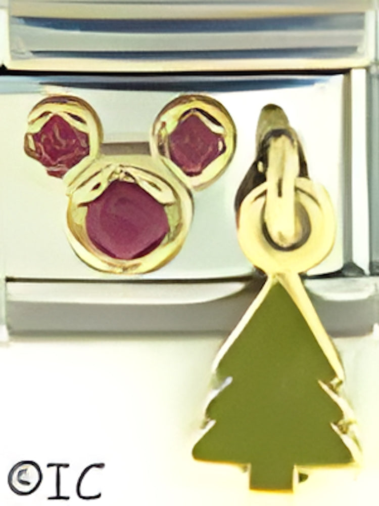 Red CZ Mickey with Dangle Christmas Tree