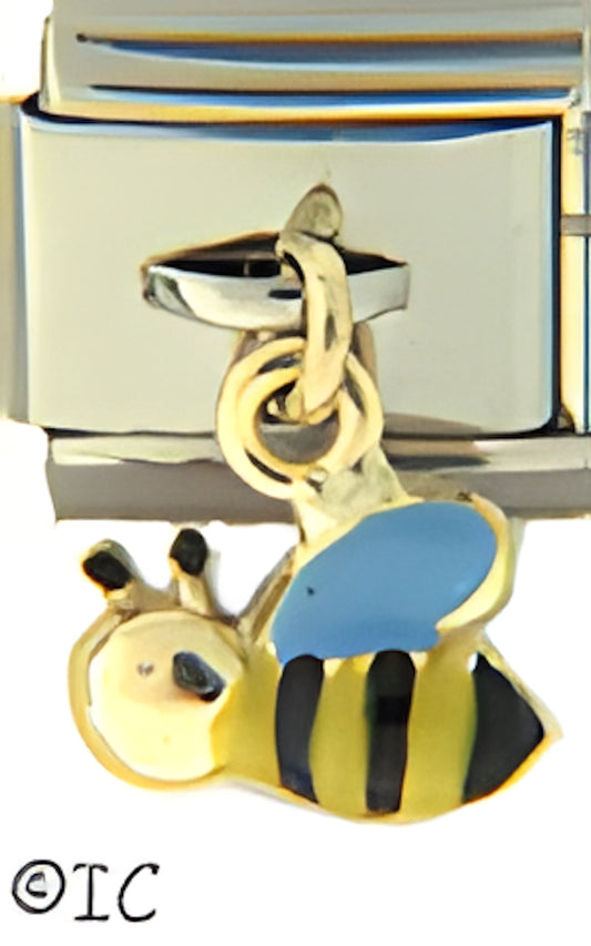 FuFoo Dangle 14K Bumble Bee with Blue Wings