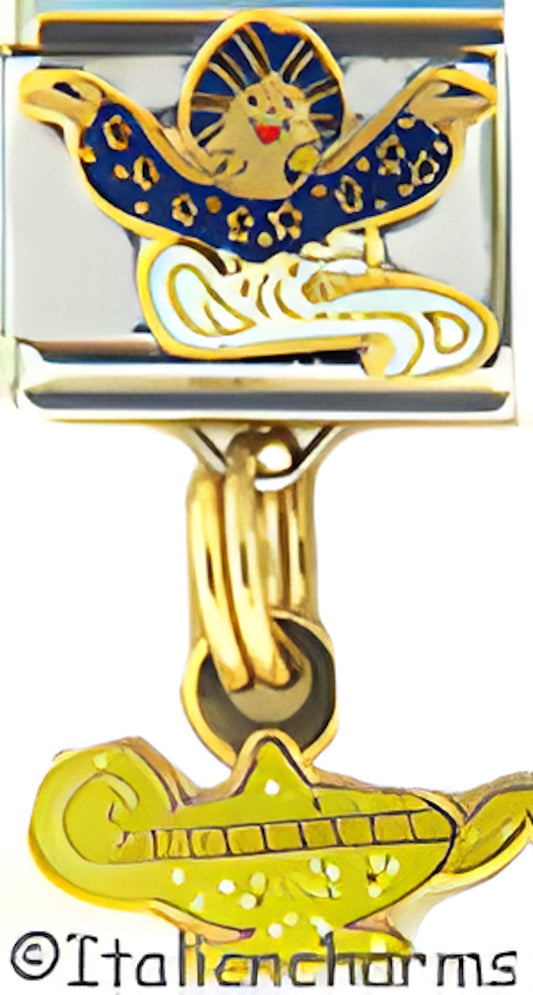 Blue Aladdin with Dangle Yellow Genie Lamp