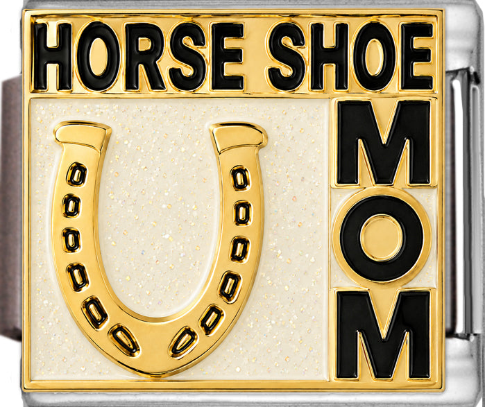 Horse Show Mom with Horse Shoe on Sparkle White