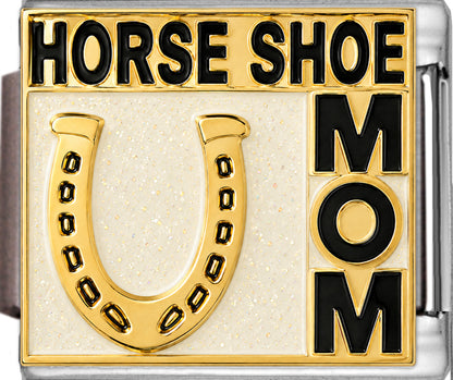 Horse Show Mom with Horse Shoe on Sparkle White