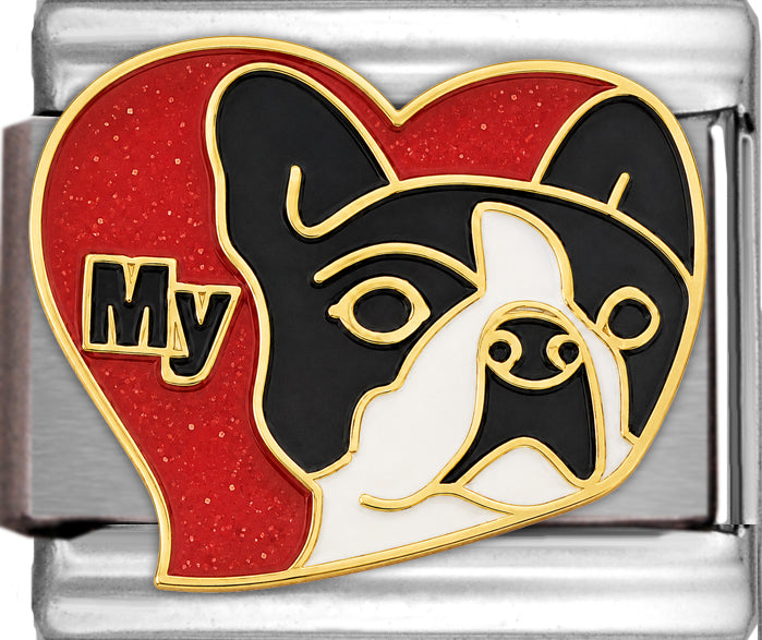 Love My Boston Terrier in Red Heart