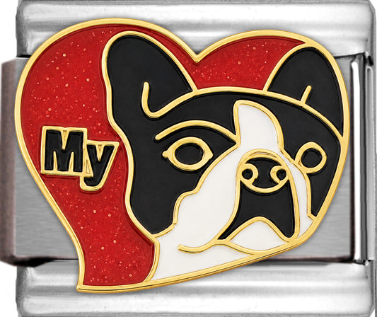 Love My Boston Terrier in Red Heart