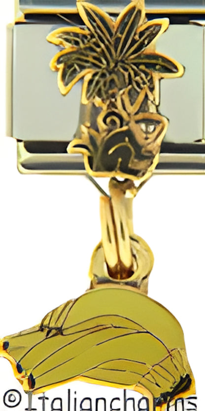 Monkey on Palm Tree with Dangle Bananas