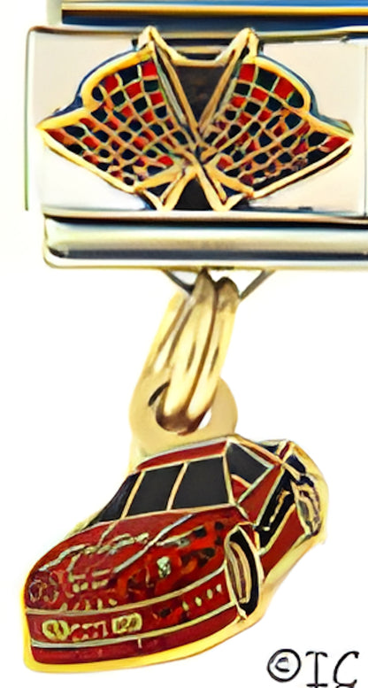 Racing Flags with Dangle Red Car