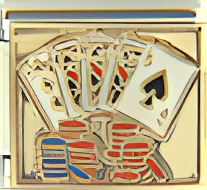 Royal Flush with Playing Chips on Gold
