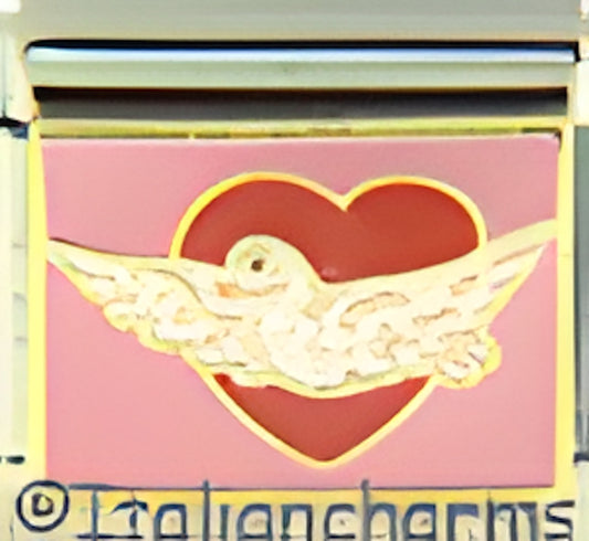 White Dove of Peace on Red Heart with Pink