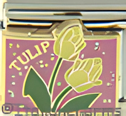 Yellow Tulips on Sparkle Pink