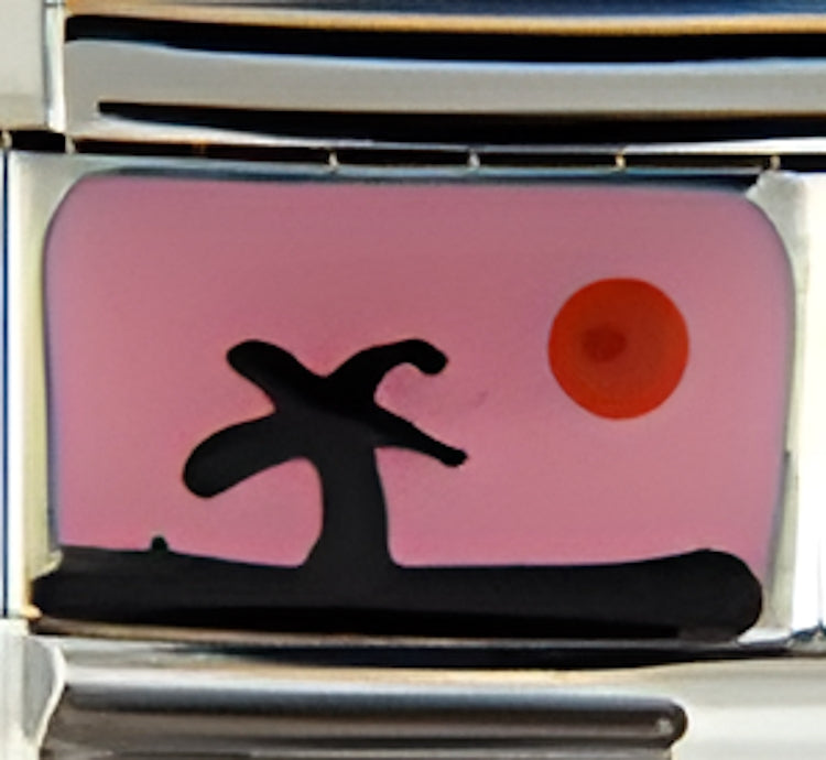 Handpainted Pink Scene with Sun