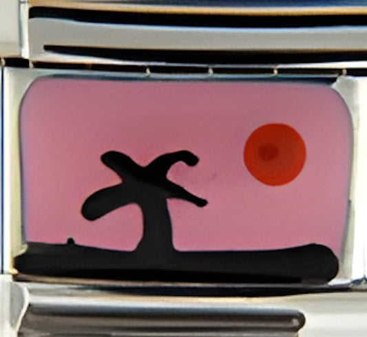 Handpainted Pink Scene with Sun
