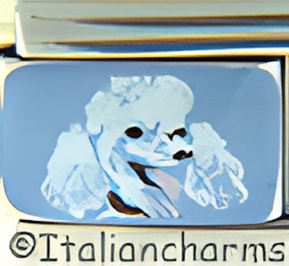 Handpainted White Poodle on Blue