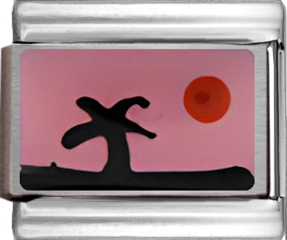 Hand Painted Pink Scene with Sun