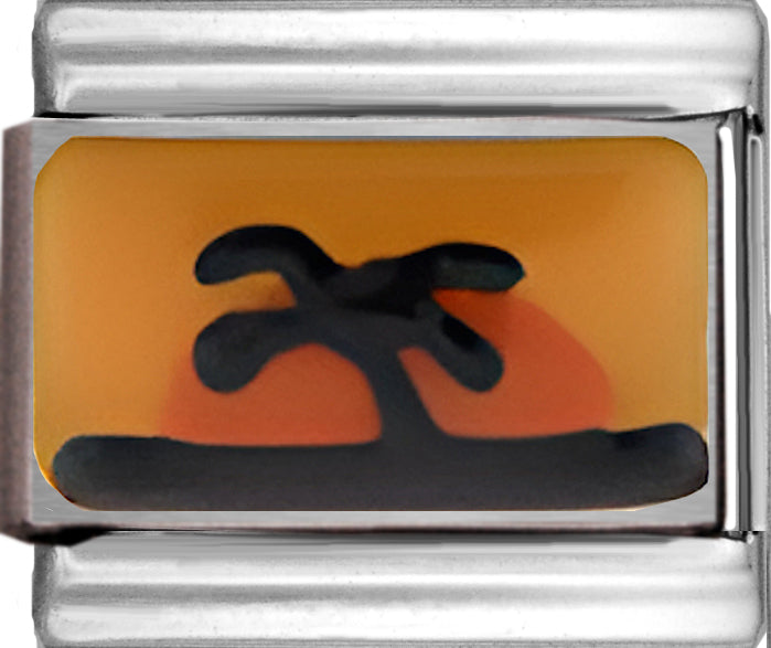 Hand Painted Orange Sunset with Palm Tree