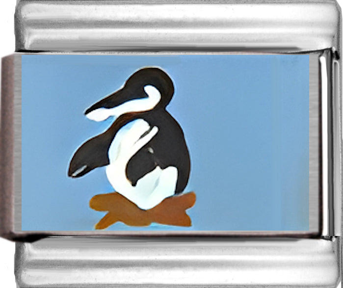 Hand Painted Penguin on Blue