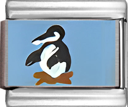 Hand Painted Penguin on Blue