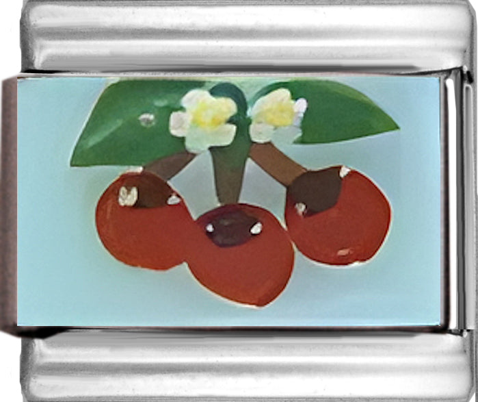 Hand Painted Cherries on Blue