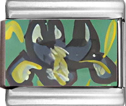 Italian Hand Painted Yellow Iris on Green