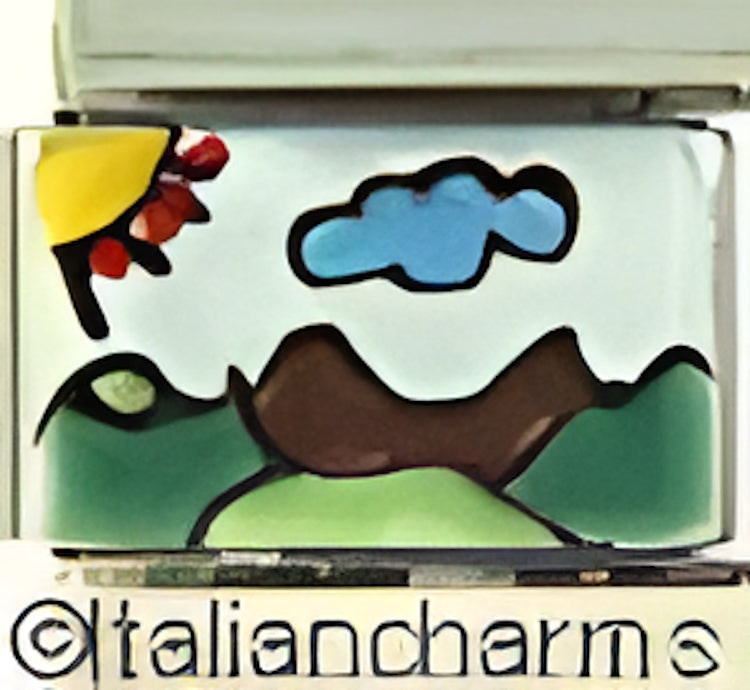 Italian Hand Painted Brown Mountain with Sun and Cloud