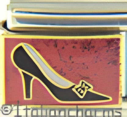 Black High Heel Shoe on Sparkle Pink