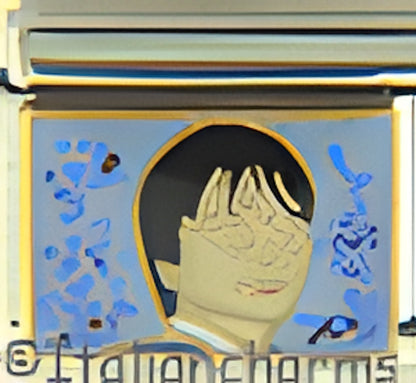 Boy with Black Hair on Sparkle Blue