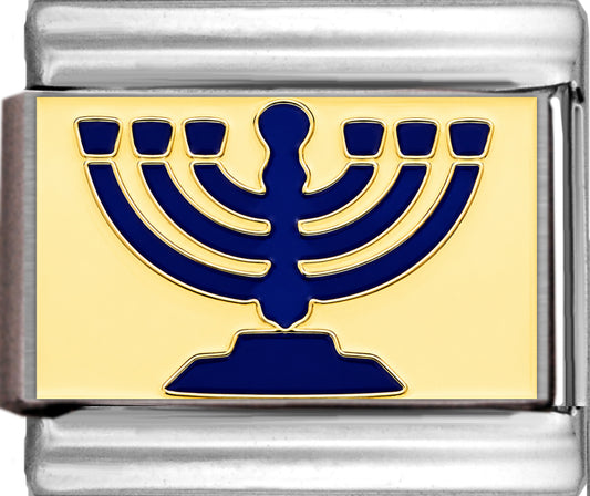 Blue Menorah on Gold