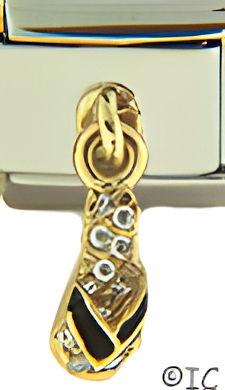 Dangle CZ Sole Flip Flop with Black Strap